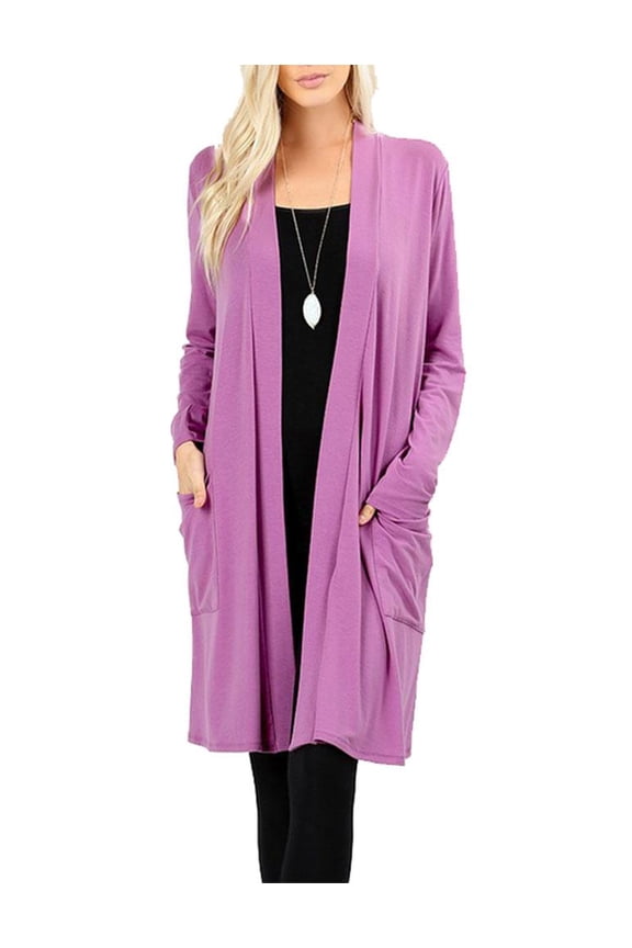 Womens Open Front Draped Slouchy Pocket Long Cardigan