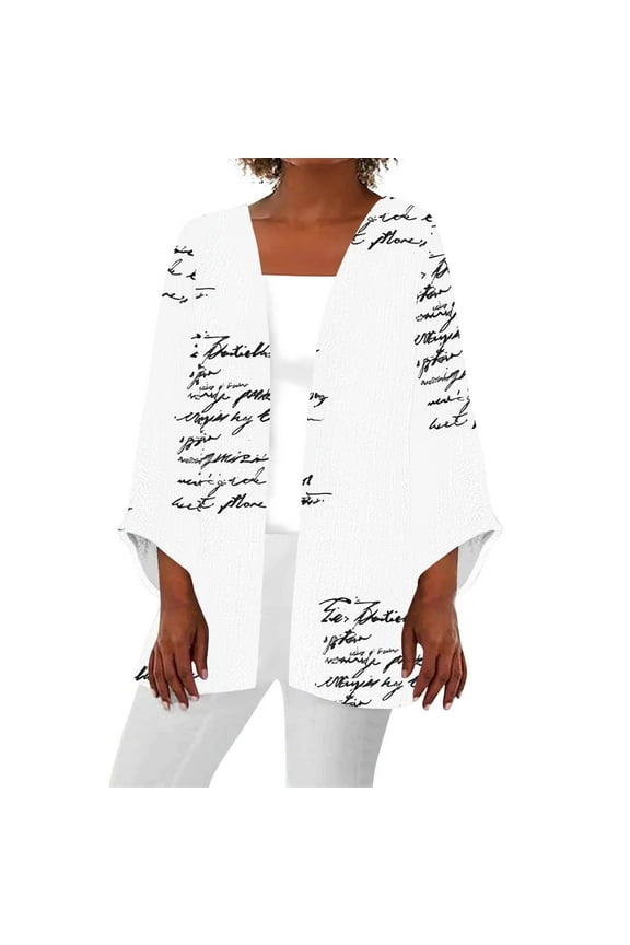Womens Open Front Dusters Kimono Cardigan Casual Lightweight Cardigans 3/4 Sleeve Beach Vacation Cover up Shirt Jackets Soft Spring Summer Fall Outwear, White (Medium)