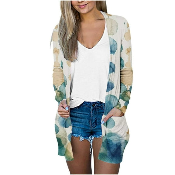 Womens Open Front Floral Cardigan Shirts with Pocket Long Sleeve Lightweight Coat Loose Comfort Casual Tops Outwear Green, XL