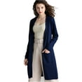 thumbnail image 1 of Womens Open Front Knit Long Sleeve Slits Drape Duster Coat Cardigan Sweater with Pockets, Navy Side Slit, 1 of 3