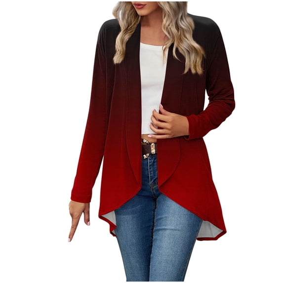 Womens Open Front Lightweight Cardigan Casual Sweater Blazer High Low Work Office Business Jacket Outerwear Coat