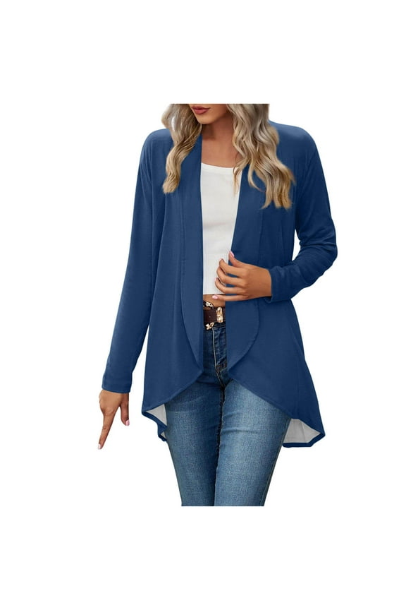 Womens Open Front Lightweight Cardigan Casual Sweater Blazer Lady Jacket High Low Solid Color Fall Outerwear Coat