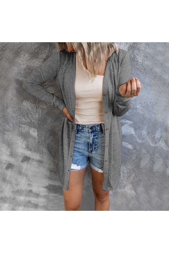 Womens Open Front Lightweight Long Cardigan Button Down Loose Solid Outerwear