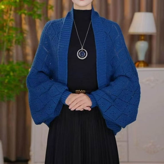 Womens Open Front Long Sleeve Knit Cardigan Sweater Color Block Cardigan (Blue XXXXXXS)