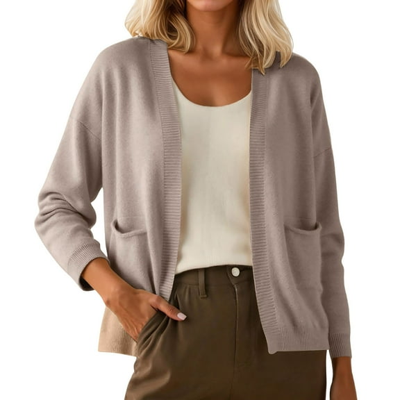 Womens Open Front Long Sleeve Shawl Chunky Knit Loose Fall Poncho Sweater Coats Cardigan Sweaters for Women,Color:Khaki,Size:M