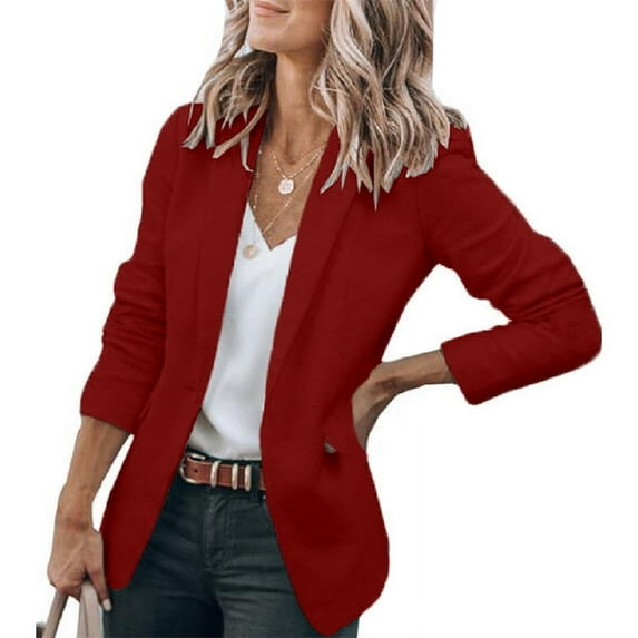Womens Open Front Long Sleeve Work Office Jackets Blazer Solid Color Casual Blazers