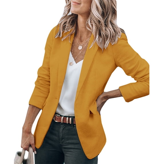 Womens Open Front Long Sleeve Work Office Jackets Blazer Solid Color Casual Blazers