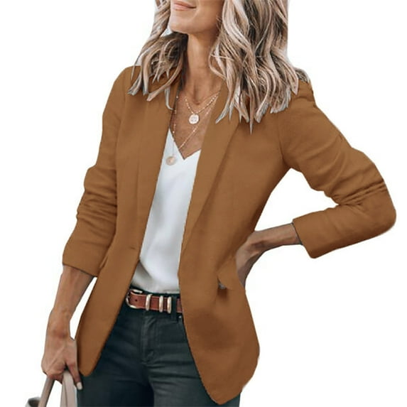 Womens Open Front Long Sleeve Work Office Jackets Blazer Solid Color Casual Blazers