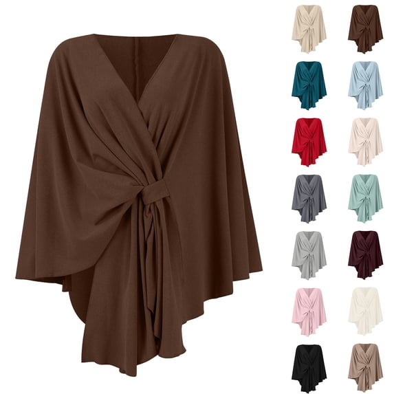 Womens Open Front Poncho Sweater Wrap Topper Knitted Elegant Shawls Cape for Spring Fall Winter, Wraps Soft Open Front Red