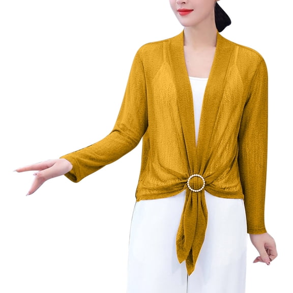 Womens Open Front Sheer Cardigans Long Sleeve Plus Size Tops Lightweight Draped Casual Loose Kimono Cover Up Yellow, 3XL