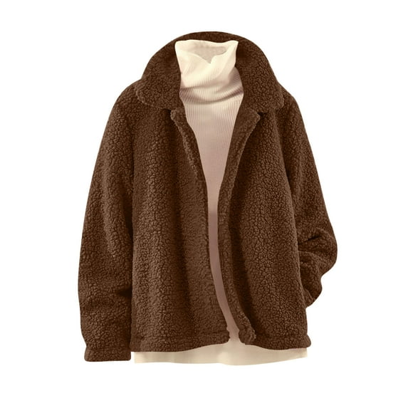 Womens Open Front Sherpa Fleece Jacket Oversized Lapel Fuzzy Jackets Fall Winter Warm Teddy Coat Outerwear with Pockets