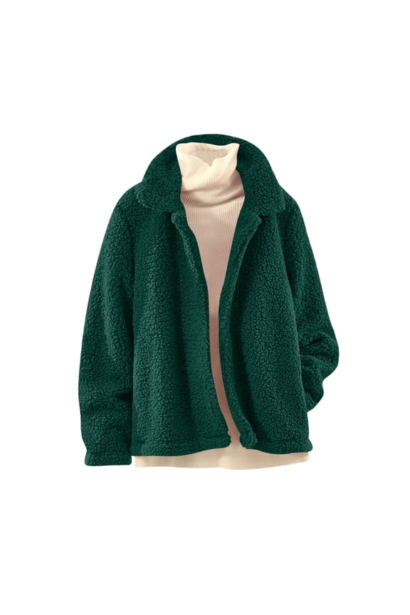 Womens Open Front Sherpa Fleece Jacket Oversized Lapel Fuzzy Jackets Fall Winter Warm Teddy Coat Outerwear with Pockets