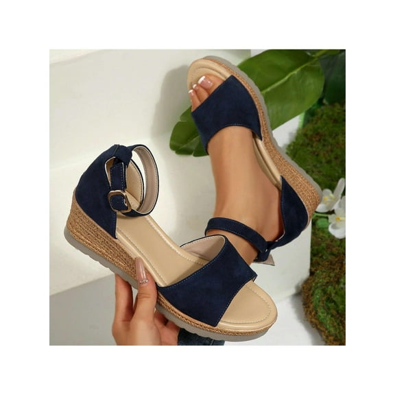 Womens Open Toe Ankle Strap Wedge Heel Slide Sandals - Summer Comfortable Slip-On Casual Shoes
