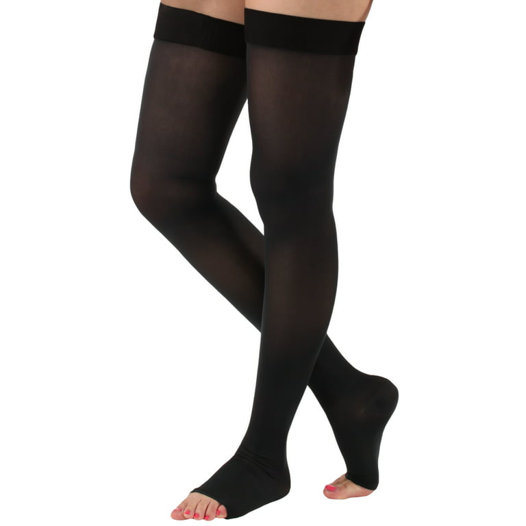 Womens Open Toe Compression Stockings 30-40mmHg for Edema, DVT - Black,  Medium