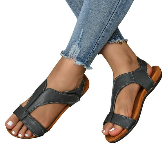 Womens Open Toe Flat Sandals Ankle Strap Fashion Summer Shoe Soft Cushioned Footbed Slip On Slippers