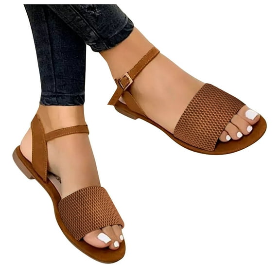 Womens Open Toe Flat Sandals Ankle Strap Slip On Shoes Soft Cushion Comfortable Summer beach Sandals