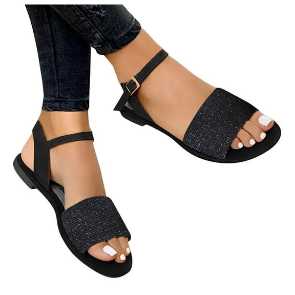 Womens Open Toe Flat Sandals Ankle Strap Slip On Shoes Soft Cushion Comfortable Summer beach Sandals