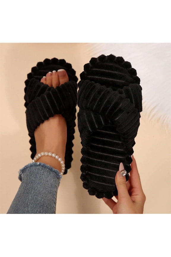 Womens Open Toe Memory Foam Slippers Indoor Slide Cross Band