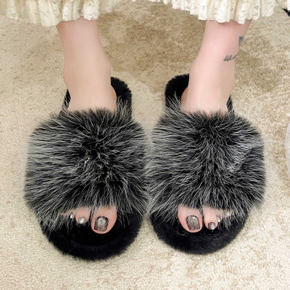 Womens Open Toe Slippers Baeitkot Women's Versatile Plus-Size Plus-Size Fleece-Lined Warm Comfortable Slippers