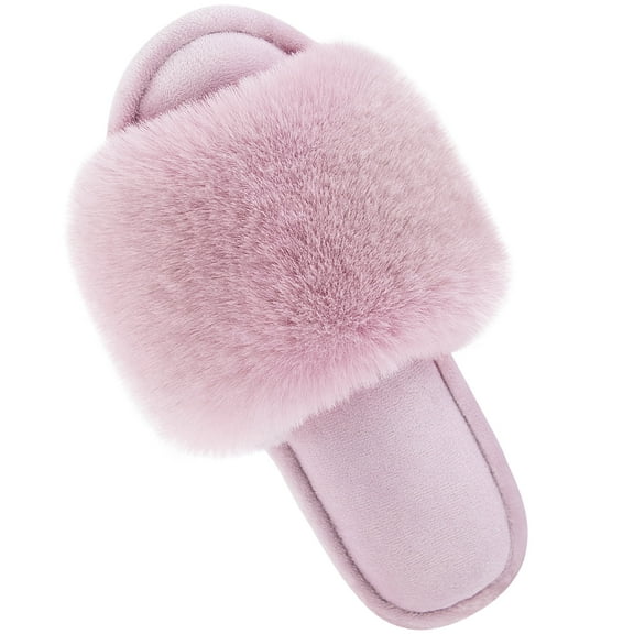 Parlovable Womens Fuzzy Faux Fur Slippers Cozy Spa Flat Fluffy Indoor House Shoes Slip on Outdoor Home Slipper Pink 7-8