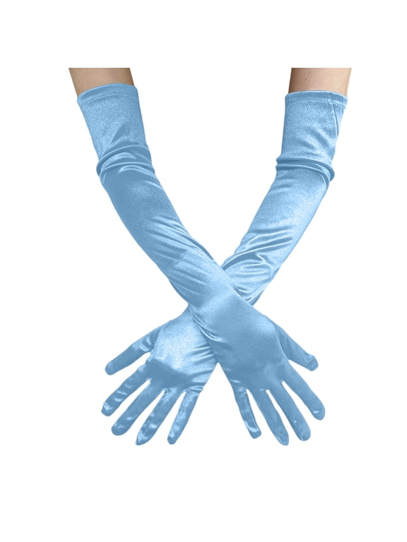 Womens Opera Length Gloves Long Satin Stretch Formal Gloves Full Finger Elbow Length for Evening Event Performance Bridal Costume Dress Accessories Sky Blue