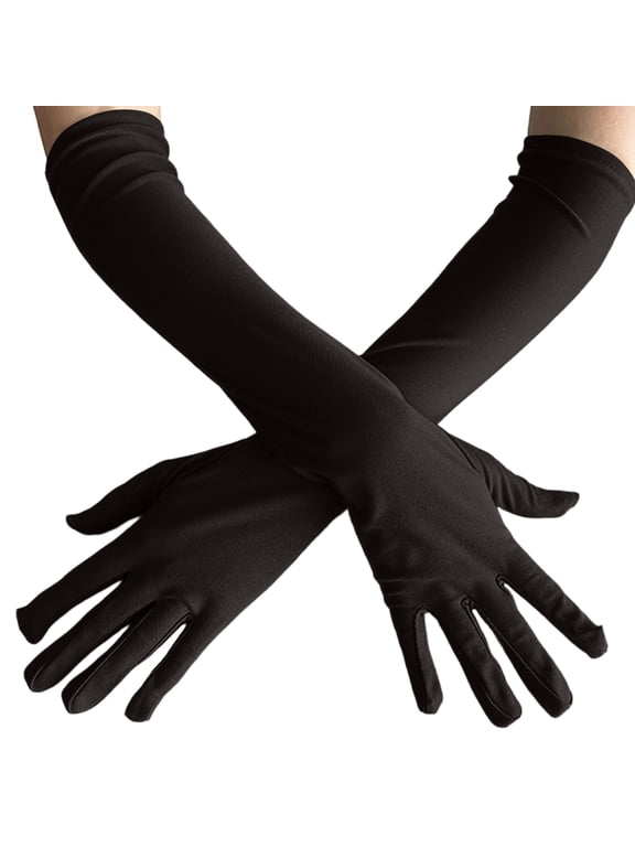 Womens Opera Length Gloves Long Stretch Costume Gloves Full Finger Elbow Length Gloves for Party Dance Stage Events Performance Dress Up Black
