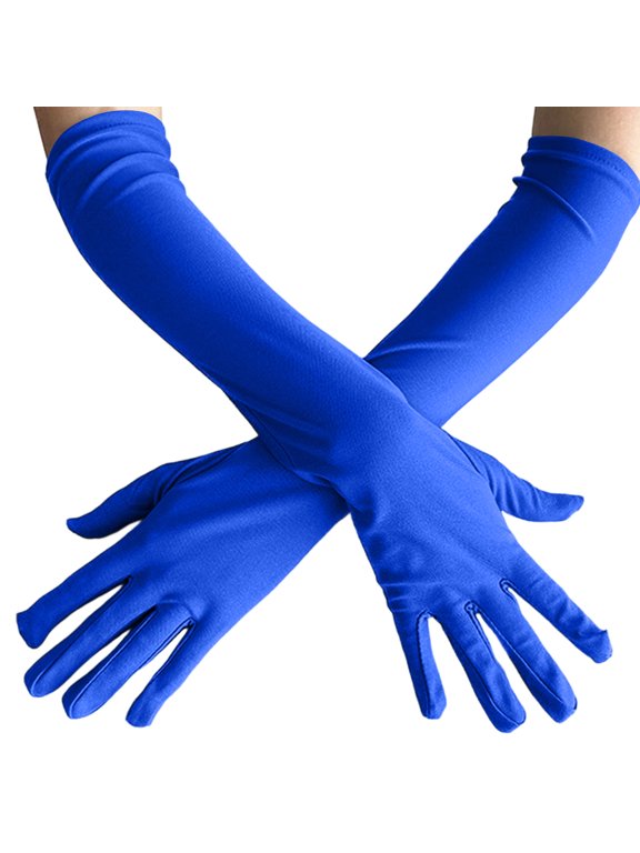 Womens Opera Length Gloves Long Stretch Costume Gloves Full Finger Elbow Length Gloves for Party Dance Stage Events Performance Dress Up Blue