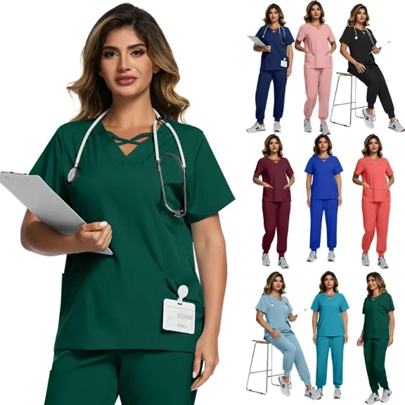 Womens Operating Room Summer Thin Short Sleeve Stretch Quick Dry Surgical Scrub Suit for Doctors and Beauty Salon Nurses