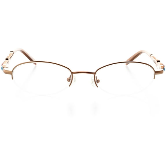 Womens Optical Eyewear - Oval Shape, Metal Half Rim, Cocoa