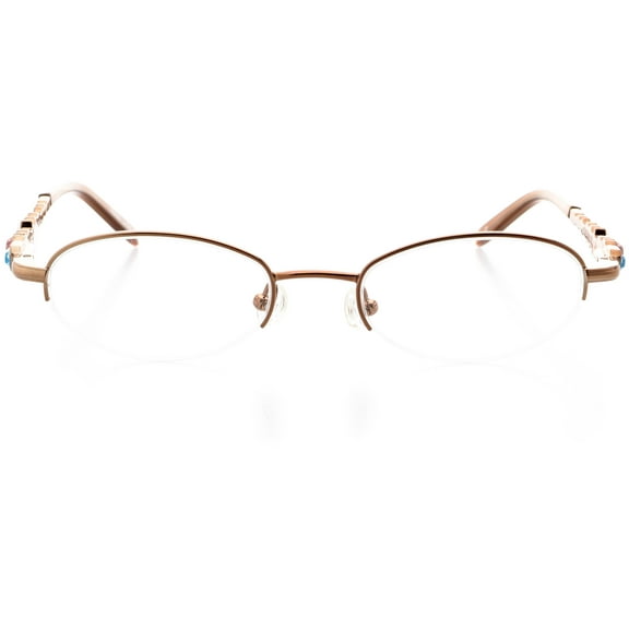 Womens Optical Eyewear - Oval Shape, Metal Half Rim, Cocoa