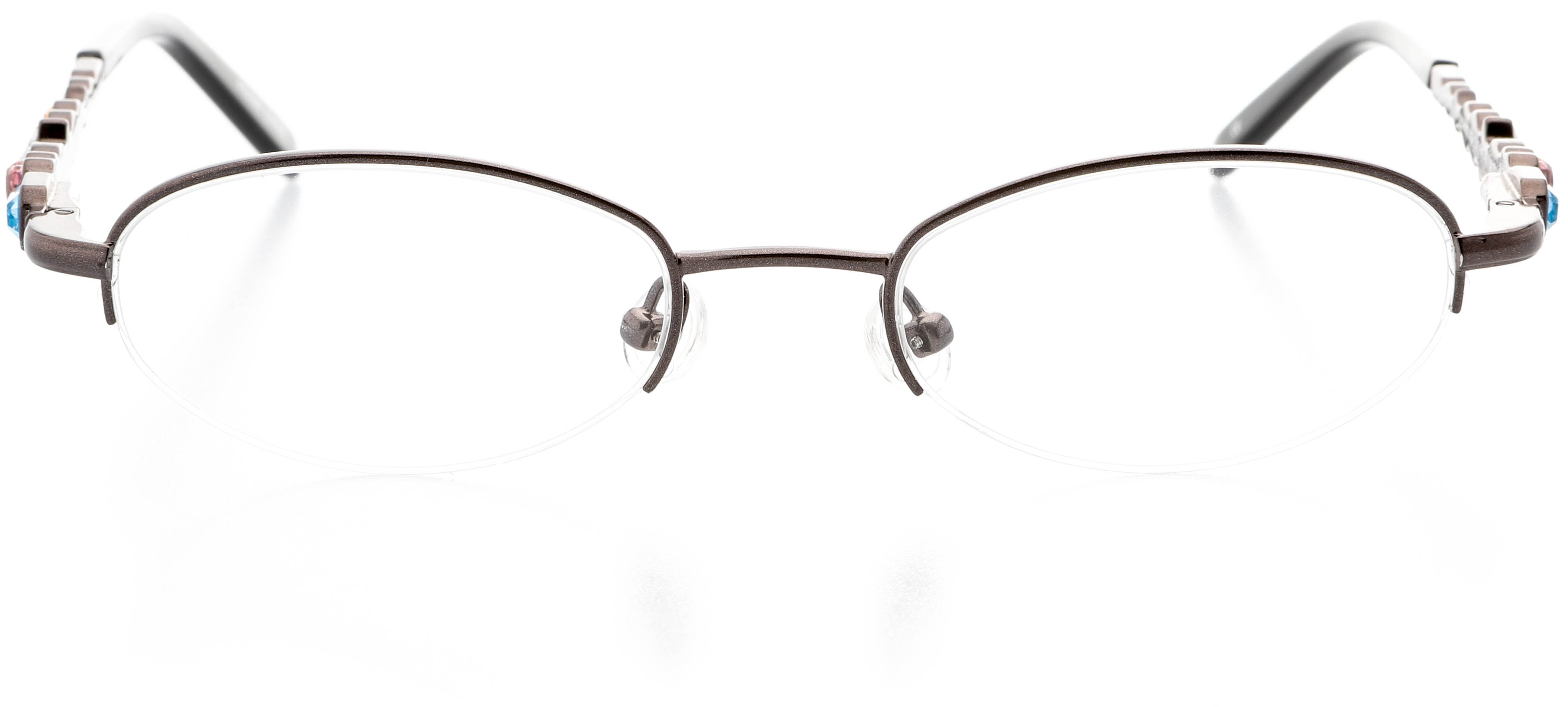 Womens Optical Eyewear - Oval Shape, Metal Half Rim, Copper Gunmetal