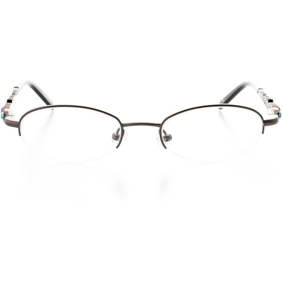 Womens Optical Eyewear - Oval Shape, Metal Half Rim, Copper Gunmetal