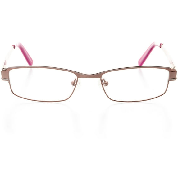 Womens Optical Eyewear - Rectangle Shape, Metal Full Rim, Matte Pink Sapphire Gold