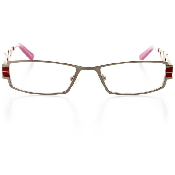 Womens Optical Eyewear - Rectangle Shape, Metal Full Rim, Ruby Gunmetal