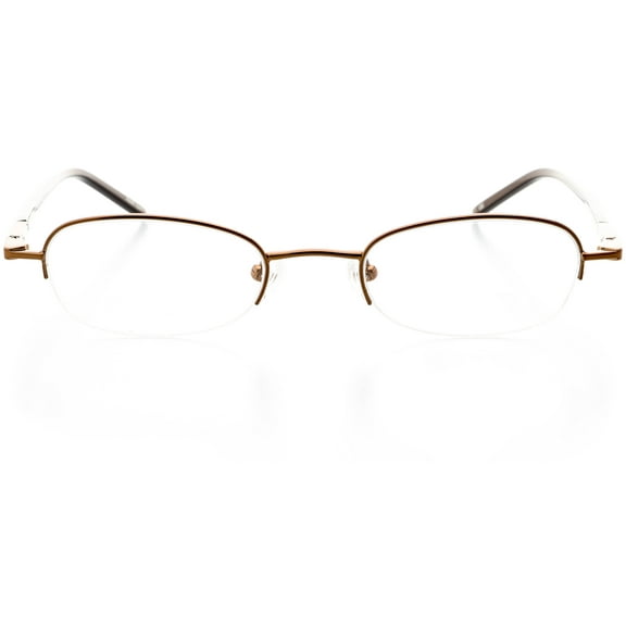 Womens Optical Eyewear - Rectangle Shape, Metal Half Rim, Cocoa