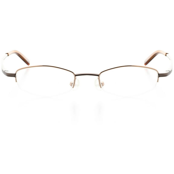 Womens Optical Eyewear - Rectangle Shape, Metal Half Rim, Copper Gunmetal