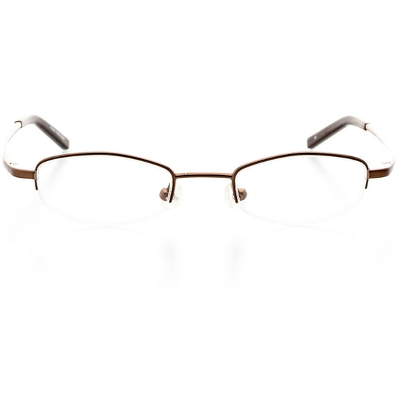 Womens Optical Eyewear - Rectangle Shape, Metal Half Rim, Latte