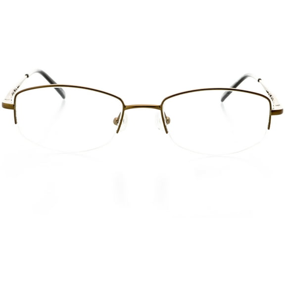Womens Optical Eyewear - Rectangle Shape, Metal Half Rim, Olive
