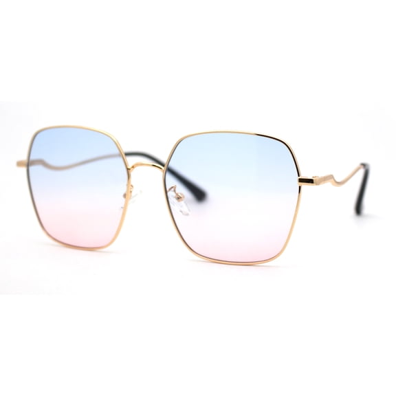 Womens Optical Quality Metal Rim Butterfly Chic Curved Arm Sunglasses Gold Blue Pink