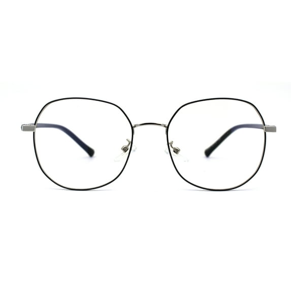 Womens Optical Quality Metal Rim Large Round Blue Light Flitering Computer Glasses Silver Black
