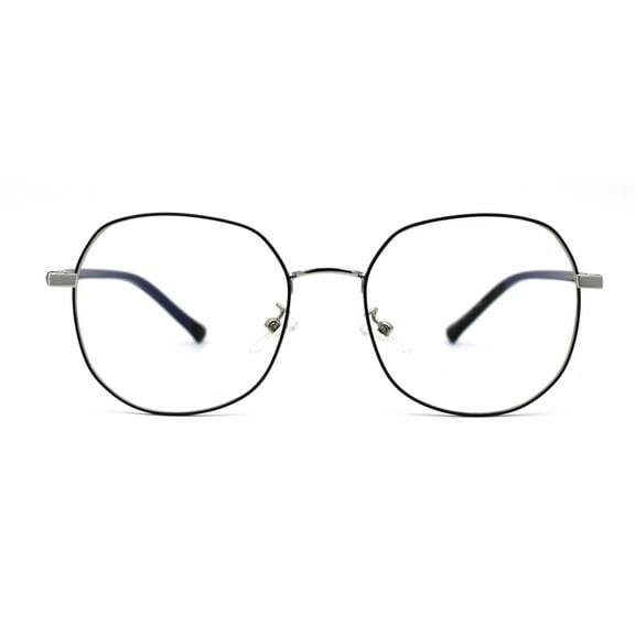Womens Optical Quality Metal Rim Large Round Blue Light Flitering Computer Glasses Silver Black