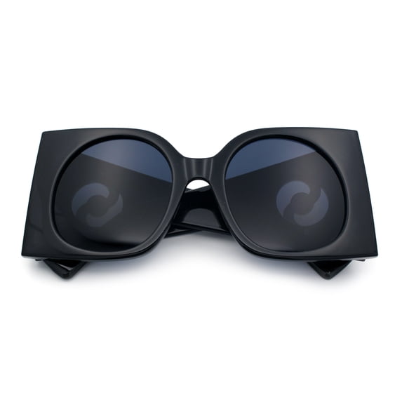 Womens Opulent Golden Era Oversized Bold Squared Thick Temple Fashion Sunglasses All Black