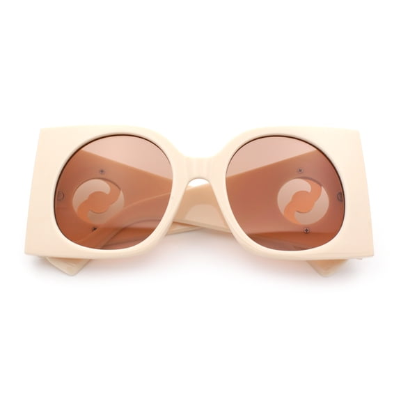 Womens Opulent Golden Era Oversized Bold Squared Thick Temple Fashion Sunglasses Ivory - Brown