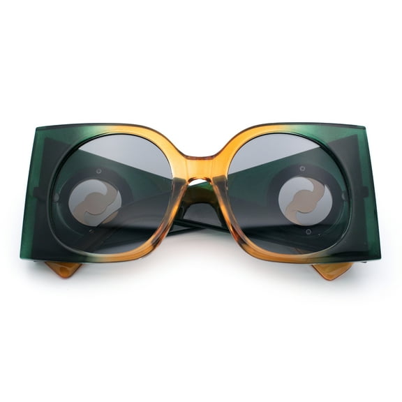 Womens Opulent Golden Era Oversized Bold Squared Thick Temple Fashion Sunglasses Orange Green - Black