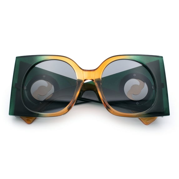 Womens Opulent Golden Era Oversized Bold Squared Thick Temple Fashion Sunglasses Orange Green - Black