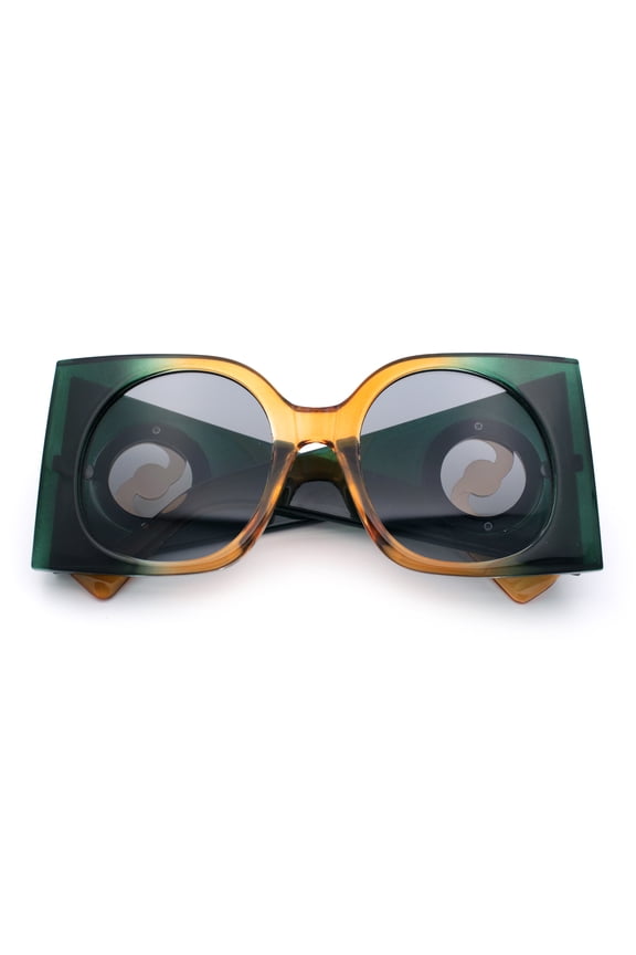 Womens Opulent Golden Era Oversized Bold Squared Thick Temple Fashion Sunglasses Orange Green - Black