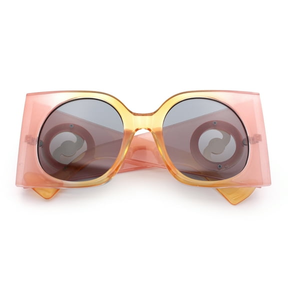 Womens Opulent Golden Era Oversized Bold Squared Thick Temple Fashion Sunglasses Yellow Pink - Black