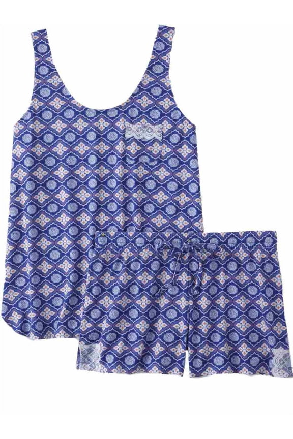Womens Orange Blue Floral Flower Print Cami Lightweight Tank Top Sleep Set