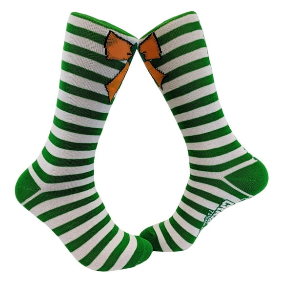 Womens Orange Bow Green Stripe Socks Saint Patricks Day Cute Novelty Fun Feet