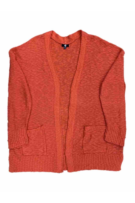 Womens Orange Coral Cardigan Pocket Sweater Layering Shirt Top 3X